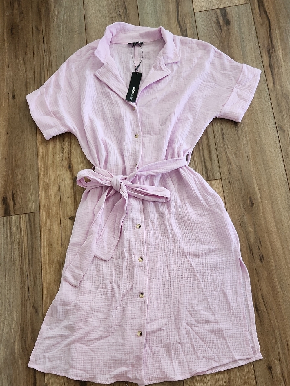 Fashion Nova Light Pink Button-Front Tie-Waist Cotton Shirt Dress Women's Size M